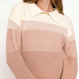 MYSTREE COLLARED COLOUR BLOCK PULLOVER SWEATER